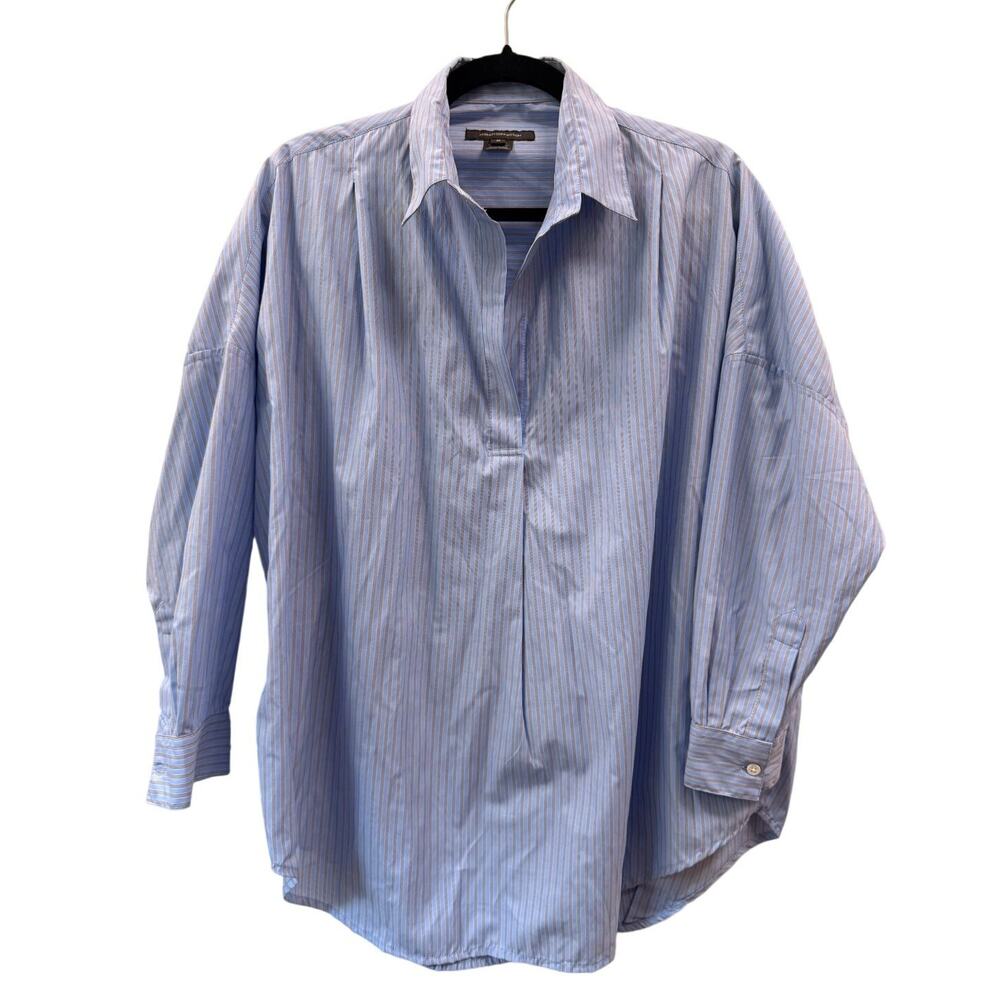 French Connection Blue Strip Poplin Popover Oversized Blouse Women's M